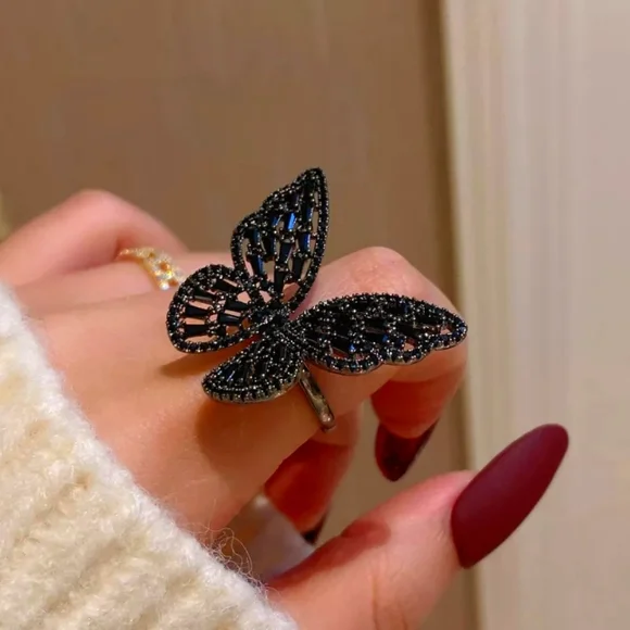 Host Pick Lux Black Crystal Butterfly Ring